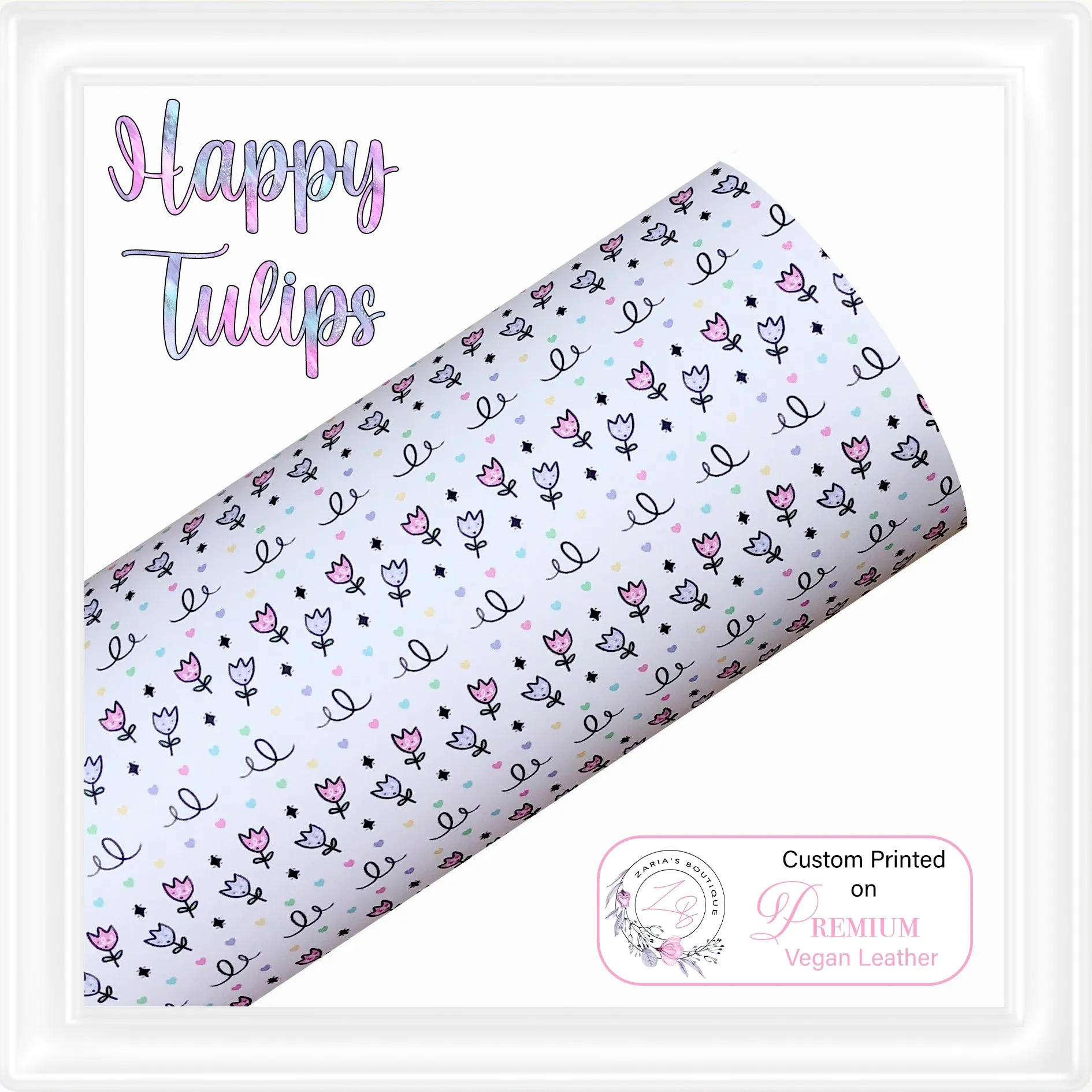 ⋅ Happy Tulips ⋅ Custom Printed Premium Vegan Faux Leather ⋅ 