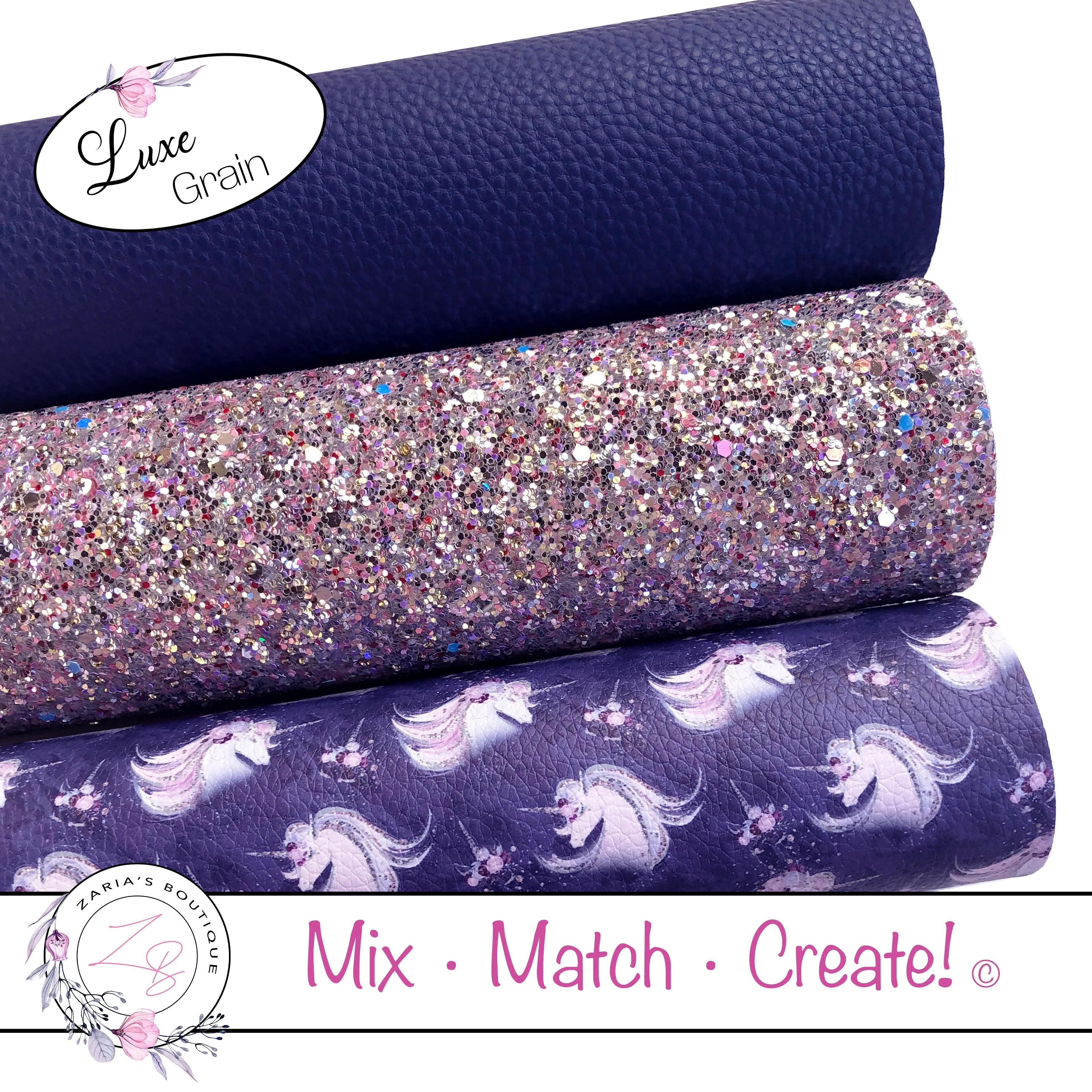 ⋅ Midnight Unicorn ⋅ Floral Vegan Faux Leather ⋅ Single Sheets & Multi-Packs