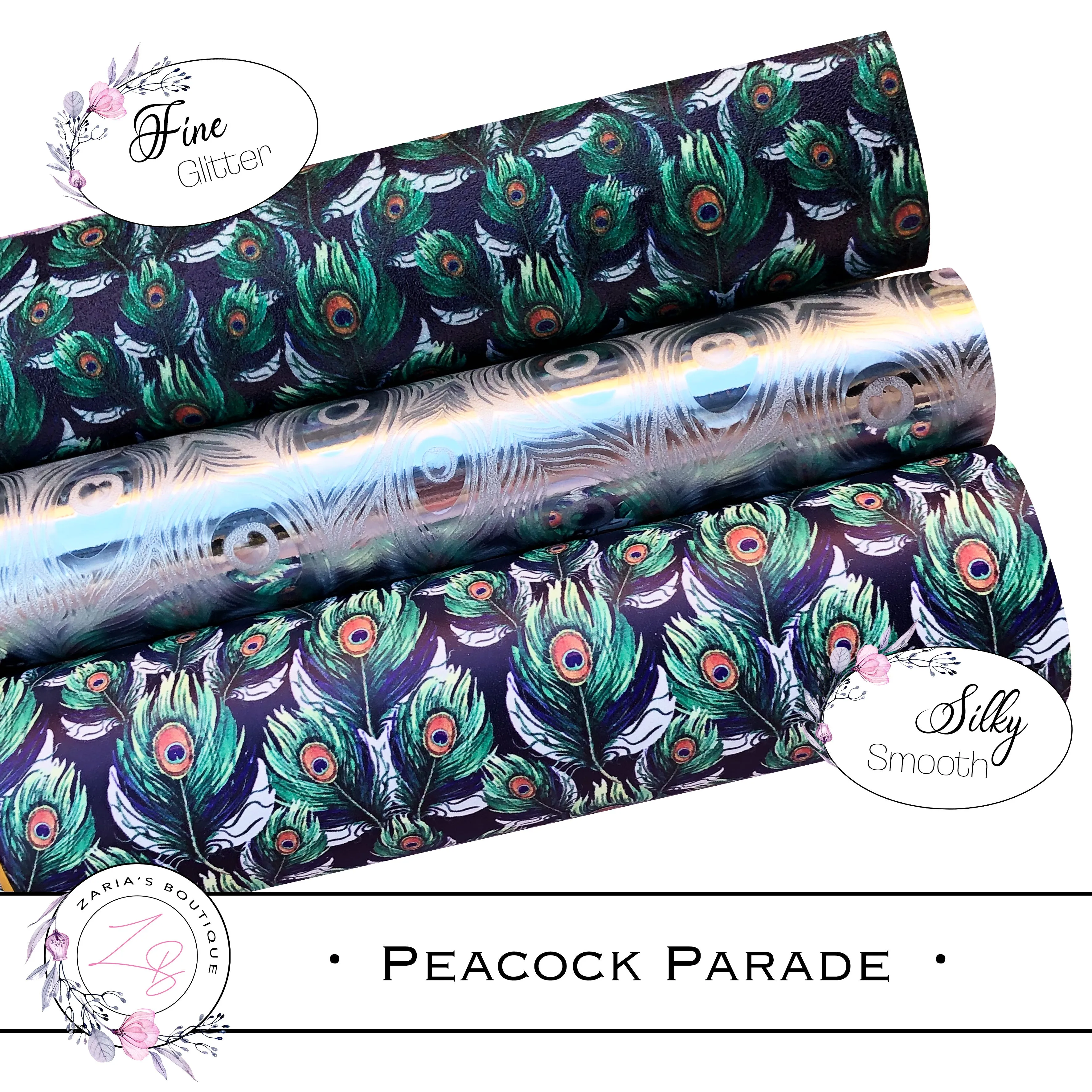 ⋅ Peacock Parade ⋅ Green Silver Navy Blue ⋅ Vegan Faux Leather ⋅