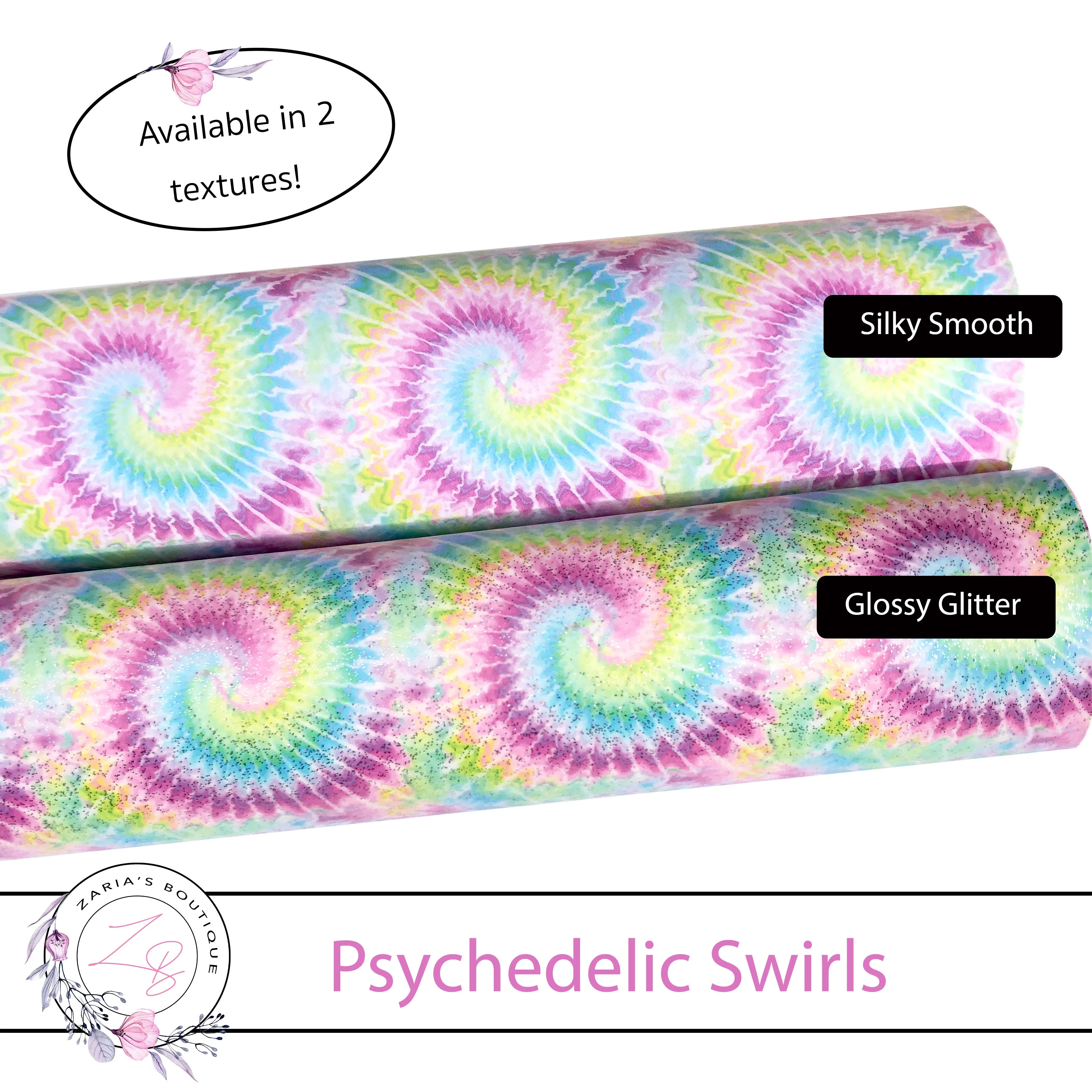 ⋅ Psychedelic Swirl ⋅ 2 Textures ⋅ Smooth & Glossy Glitter Vegan Faux Leather ⋅