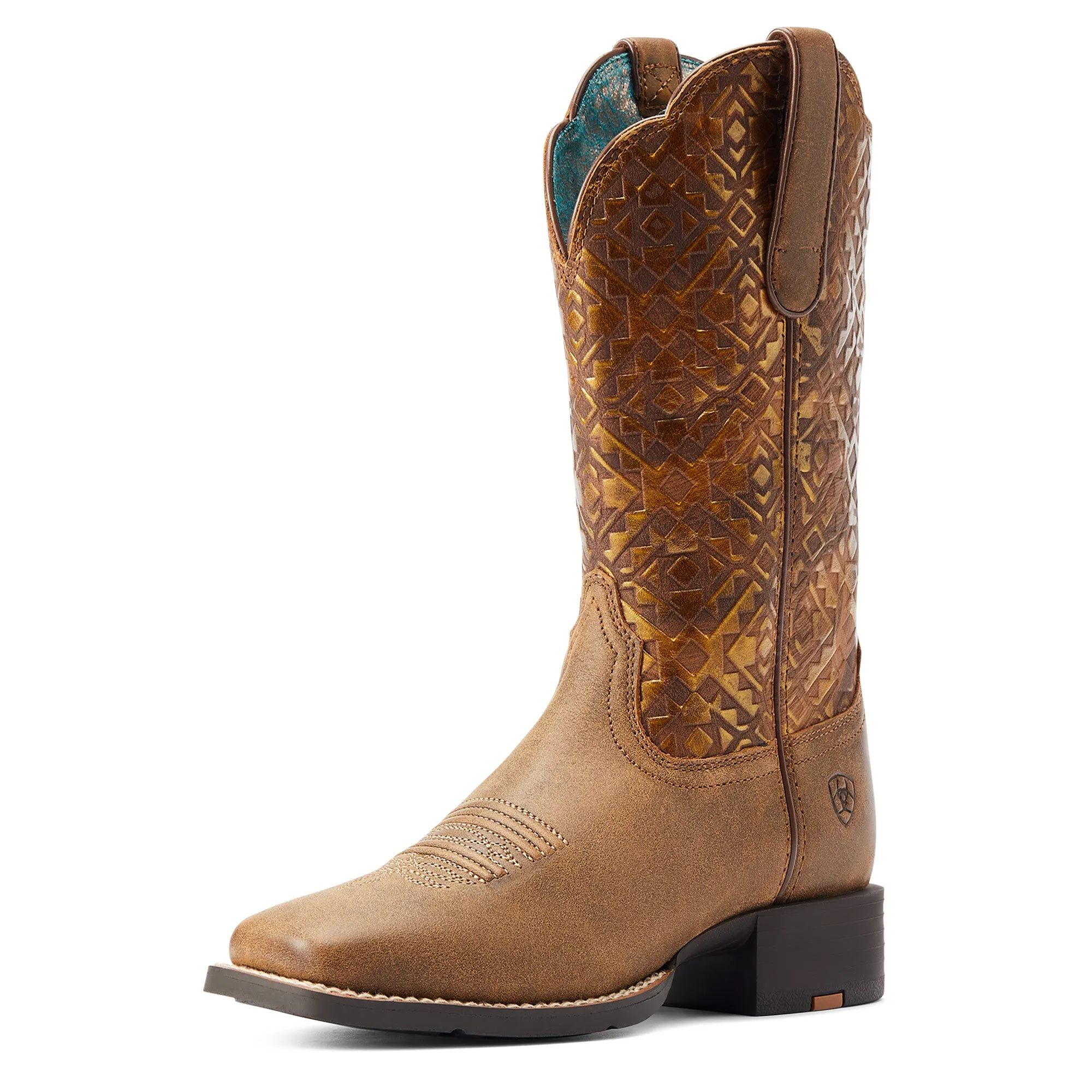 10044431 Ariat Women's Round Up Wide Square Toe Bare brown/ Copper Blanket Emboss
