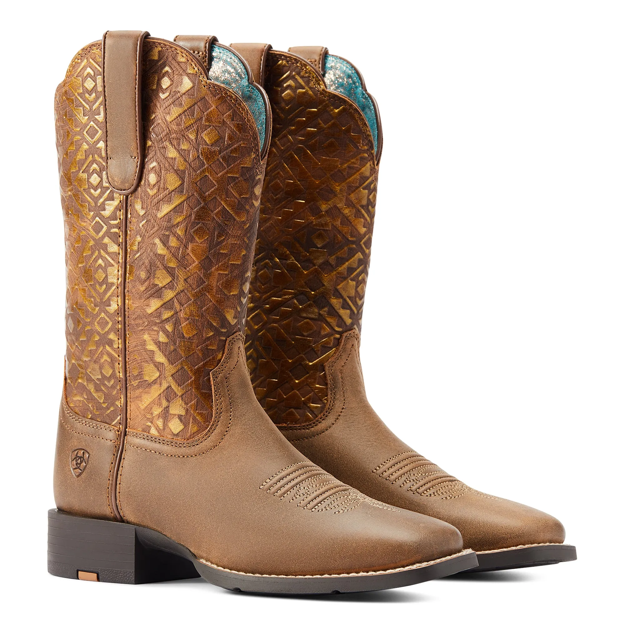 10044431 Ariat Women's Round Up Wide Square Toe Bare brown/ Copper Blanket Emboss
