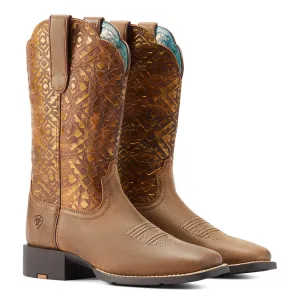 10044431 Ariat Women's Round Up Wide Square Toe Bare brown/ Copper Blanket Emboss