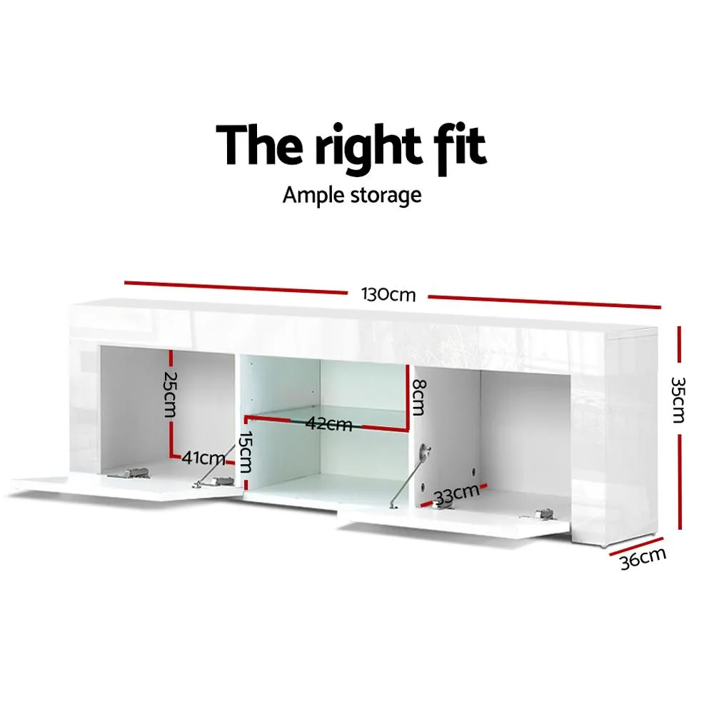 130cm High Gloss TV Stand Entertainment Unit Storage Cabinet Tempered Glass Shelf White