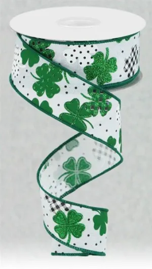 1.5" Patterned Shamrocks: White, Green, Emerald, Black (10 Yards) RGC187627