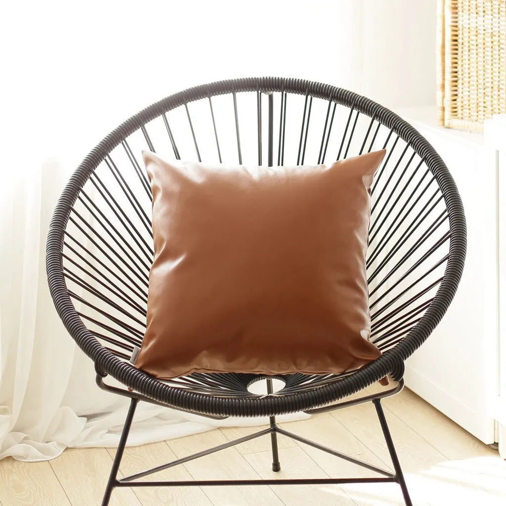 17" x 17" Solid Brown Faux Leather Decorative Pillow Cover