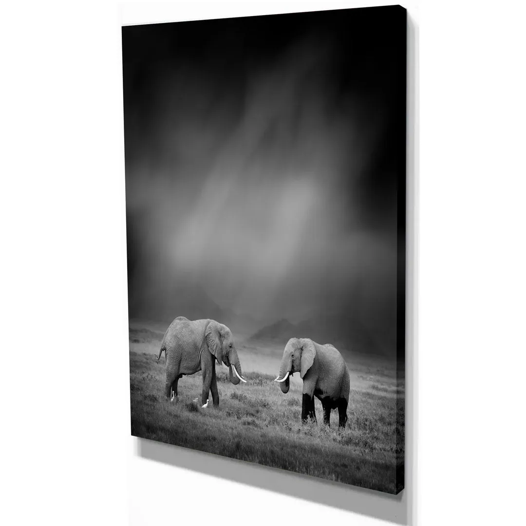 2 African Elephant in Dark Artwork' Graphic Art Print on Wrapped Canvas East Urban Home Size: 32" H x 16" W x 1" D