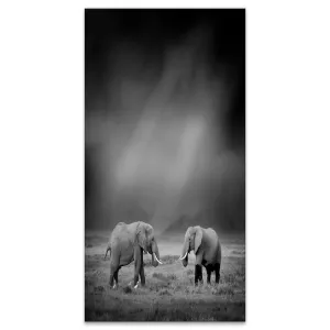 2 African Elephant in Dark Artwork' Graphic Art Print on Wrapped Canvas East Urban Home Size: 32" H x 16" W x 1" D