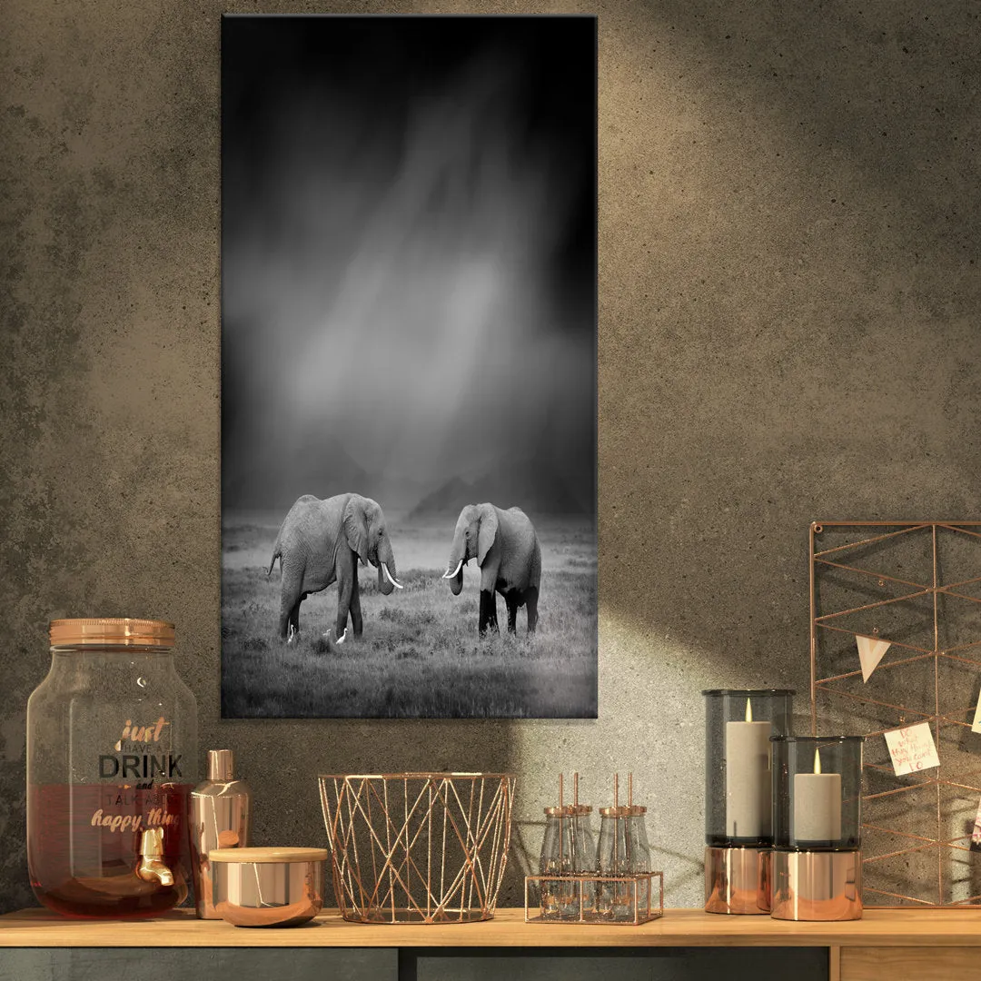 2 African Elephant in Dark Artwork' Graphic Art Print on Wrapped Canvas East Urban Home Size: 32" H x 16" W x 1" D
