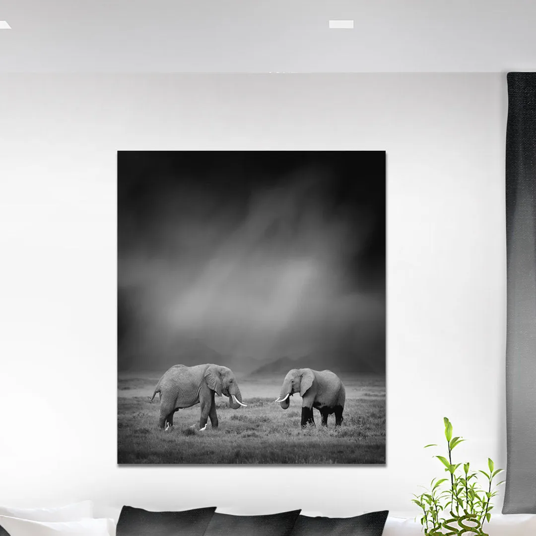 2 African Elephant in Dark Artwork' Graphic Art Print on Wrapped Canvas East Urban Home Size: 40" H x 30" W x 1.5" D
