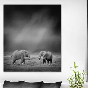 2 African Elephant in Dark Artwork' Graphic Art Print on Wrapped Canvas East Urban Home Size: 40" H x 30" W x 1.5" D