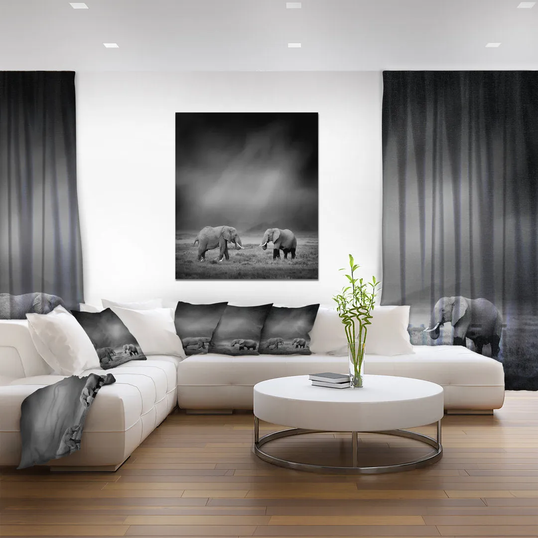 2 African Elephant in Dark Artwork' Graphic Art Print on Wrapped Canvas East Urban Home Size: 40" H x 30" W x 1.5" D