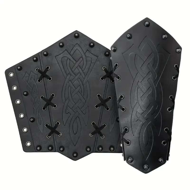 2 Pcs Medieval Embossed Arm Bracers, Retro Faux Leather Knight Arm Gauntlets, Vintage Renaissance Arm Guards