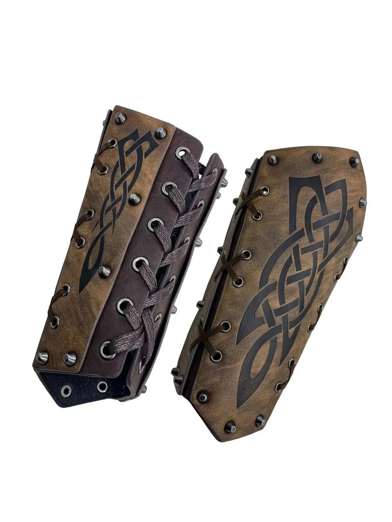 2 Pcs Medieval Embossed Arm Bracers, Retro Faux Leather Knight Arm Gauntlets, Vintage Renaissance Arm Guards
