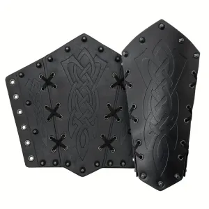 2 Pcs Medieval Embossed Arm Bracers, Retro Faux Leather Knight Arm Gauntlets, Vintage Renaissance Arm Guards
