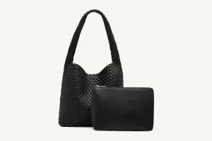 20.57 Black Recycled Alt-Leather Woven Large Tote