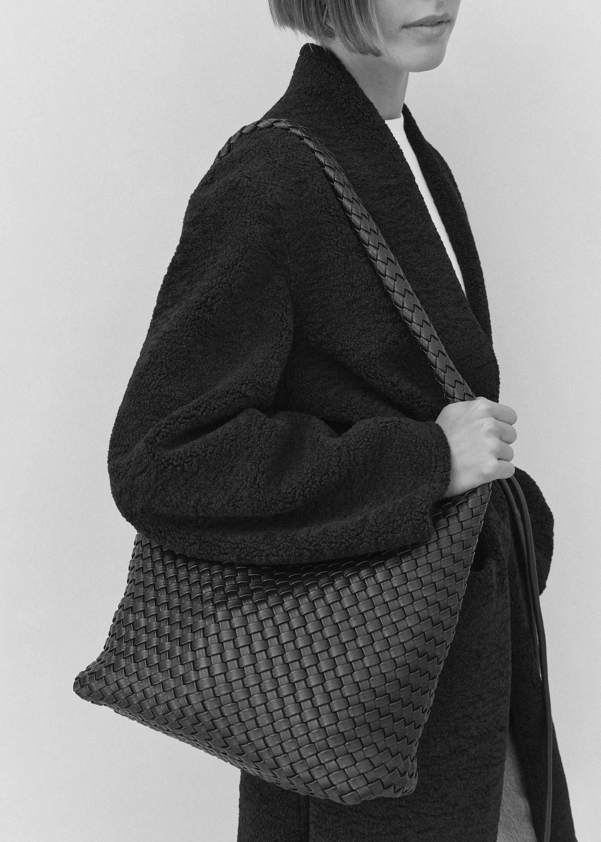20.57 Black Recycled Alt-Leather Woven Large Tote