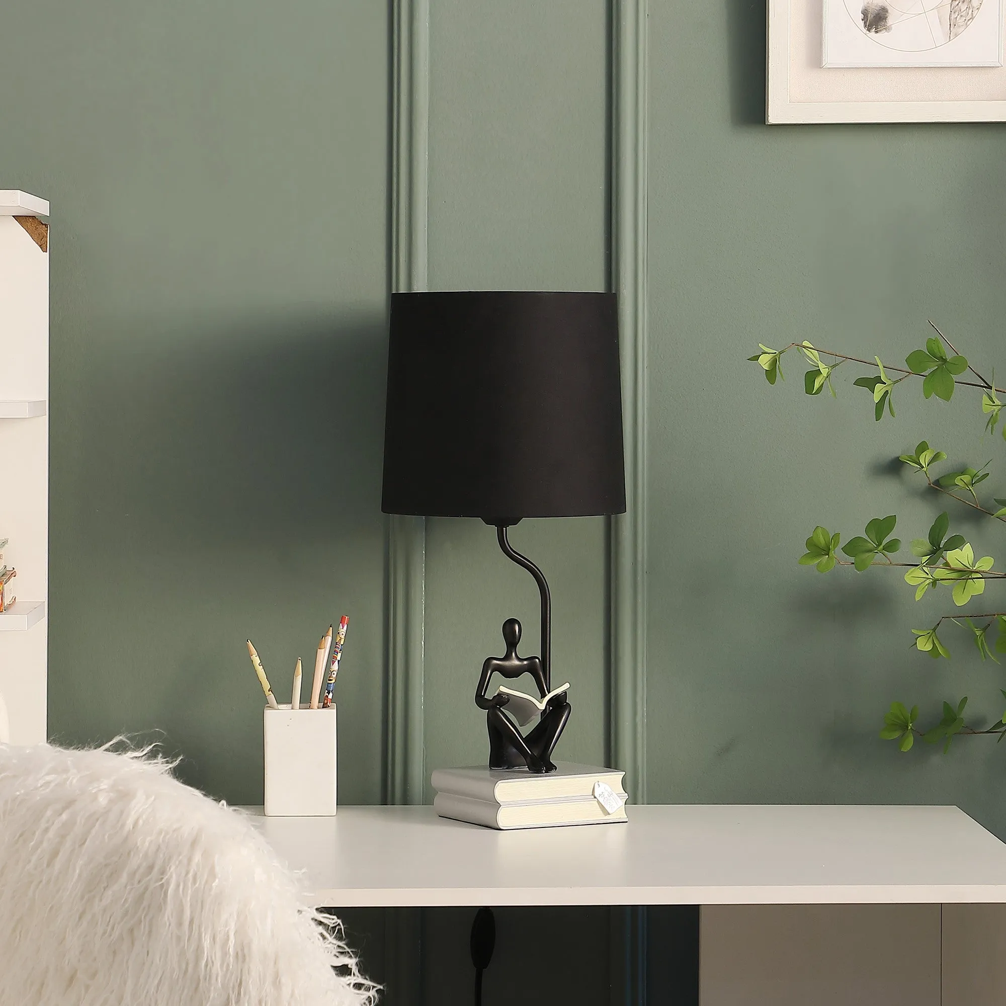 21” Modern Black Reader Sculpture Table Lamp