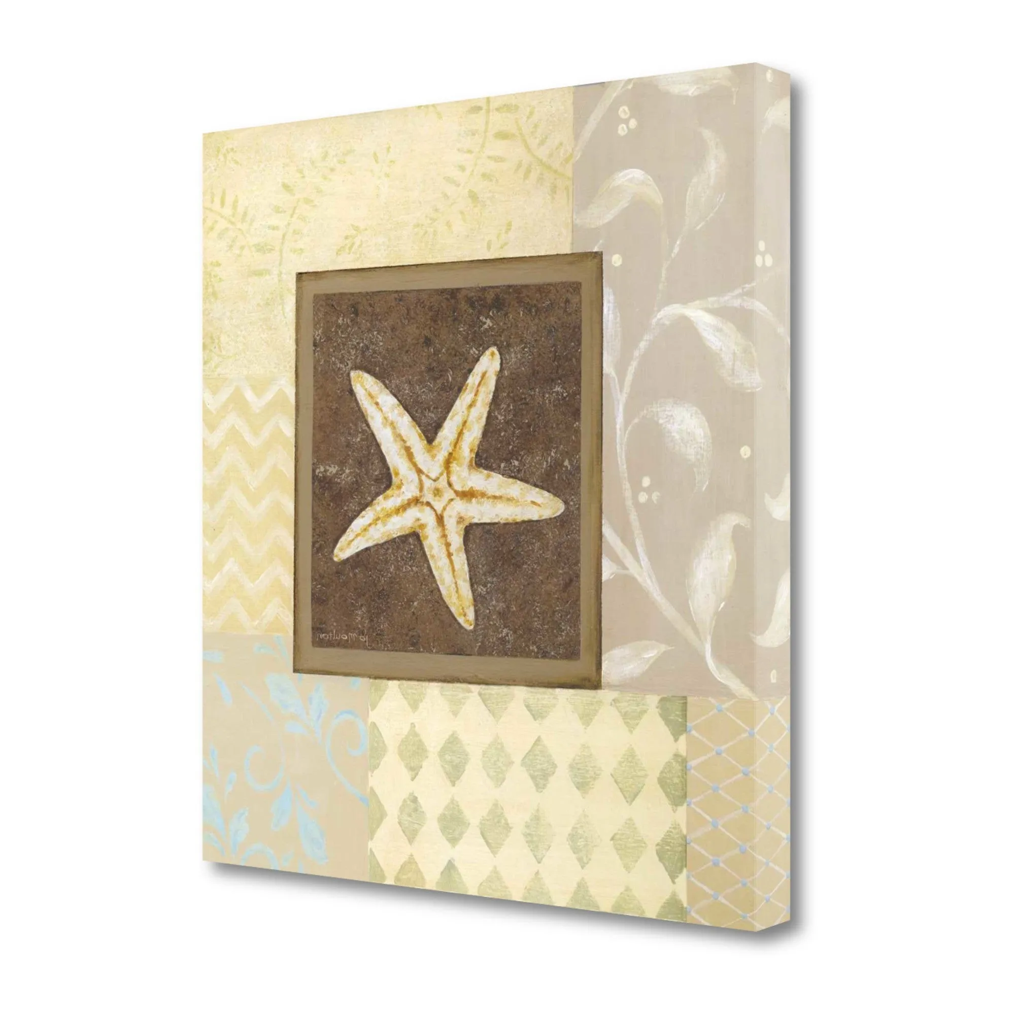 24" Starfish with Multi-Pattern Background Giclee Wrap Canvas Wall Art