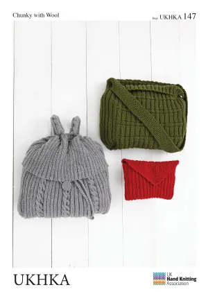 3 x Assorted Size Chunky Yarn Knitting Pattern Woolen Ladies Bags