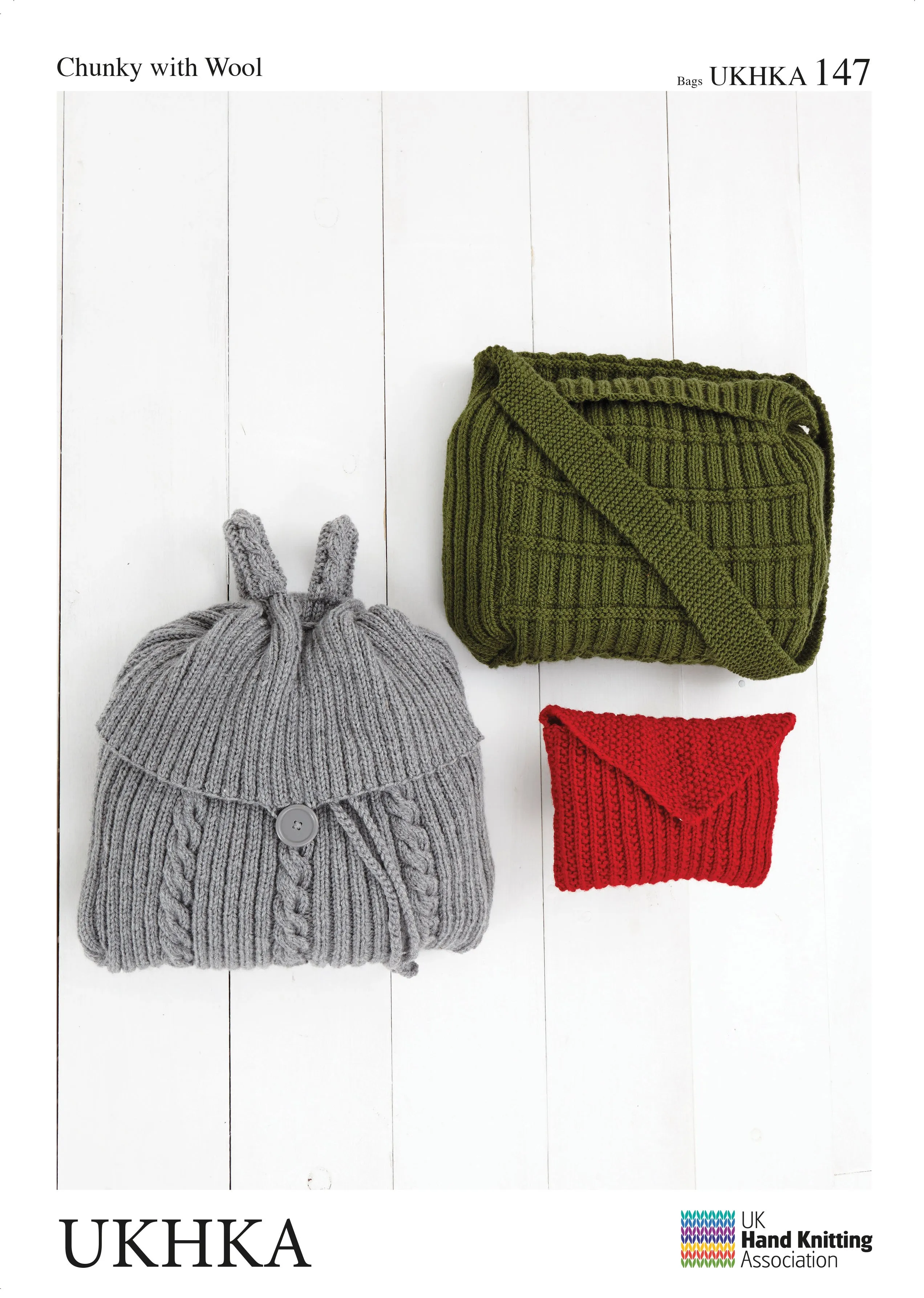 3 x Assorted Size Chunky Yarn Knitting Pattern Woolen Ladies Bags
