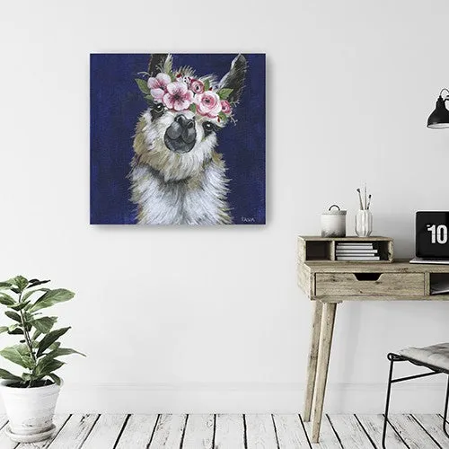 30" Watercolor Flower Llama Canvas Wall Art