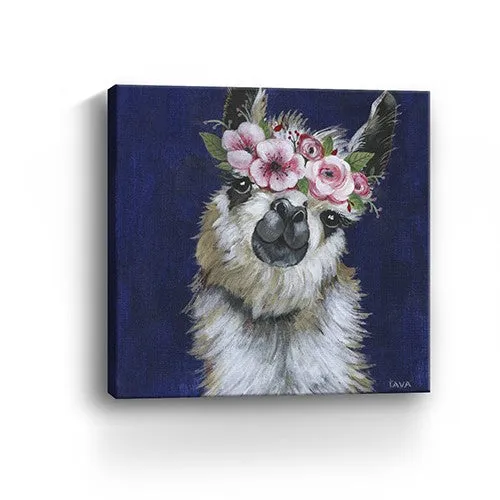 30" Watercolor Flower Llama Canvas Wall Art