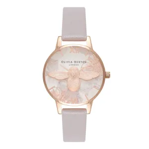 3D Bee Abstract Florals Midi Dial Grey Lilac and Rose Gold Watch