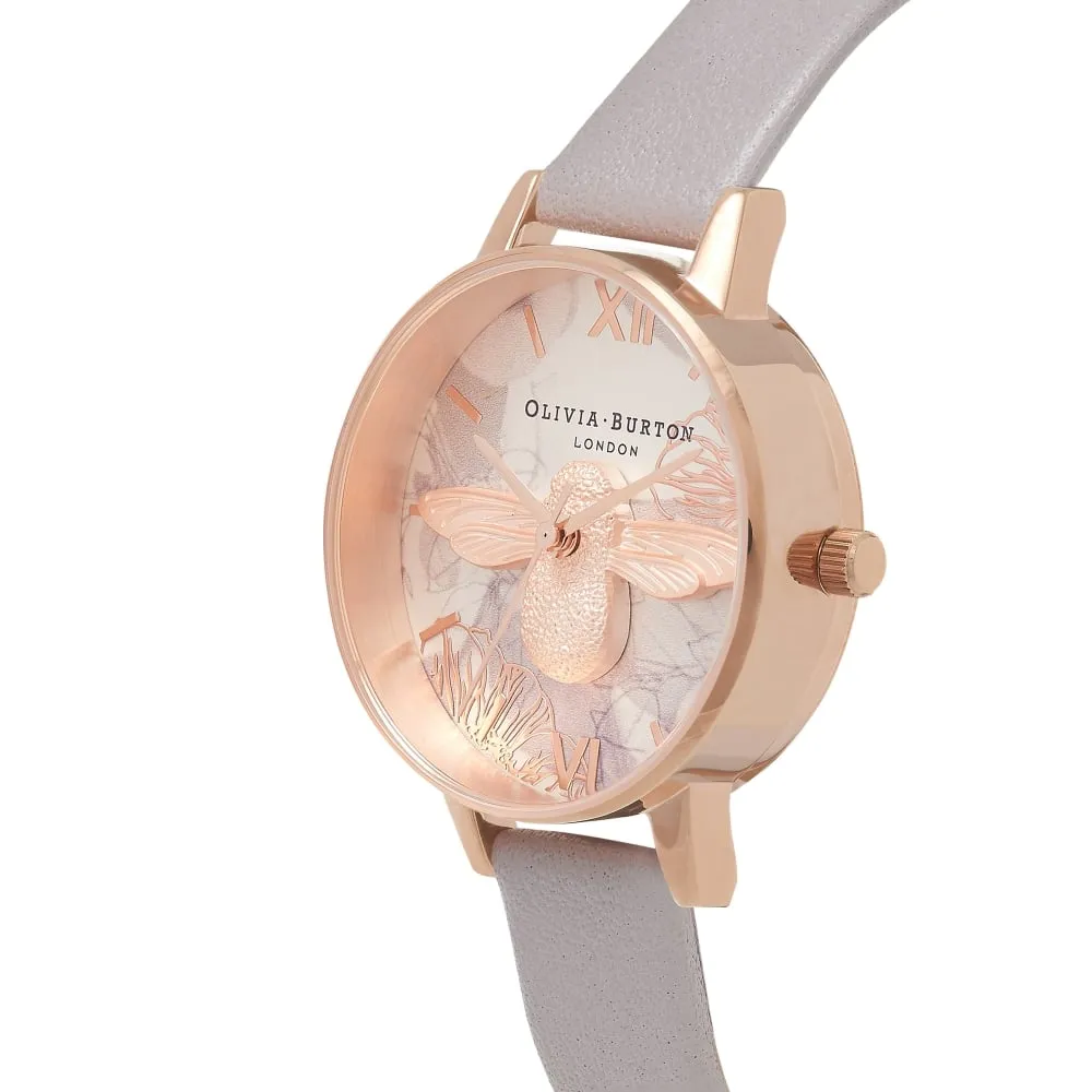 3D Bee Abstract Florals Midi Dial Grey Lilac and Rose Gold Watch