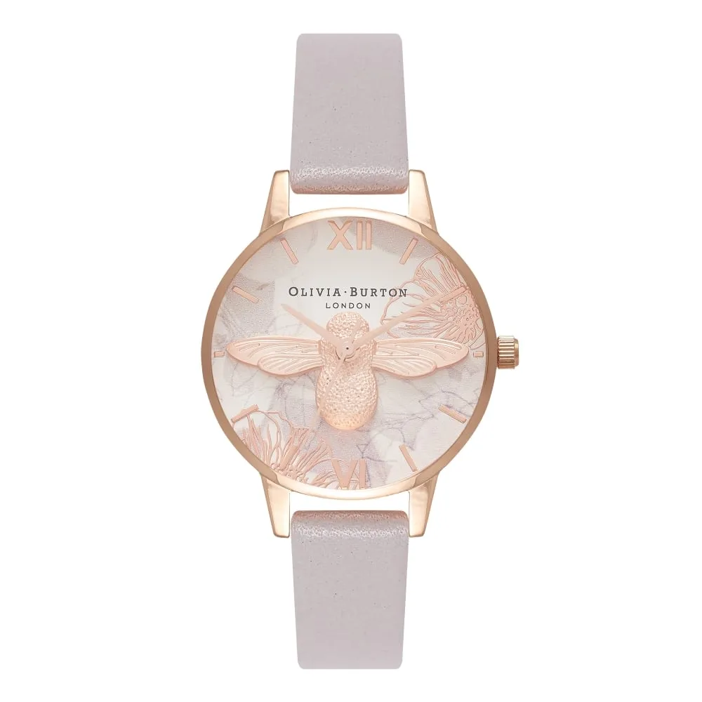 3D Bee Abstract Florals Midi Dial Grey Lilac and Rose Gold Watch