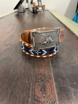3D Belt Boy's 3D BOYS BELT FEATHER EMBOSSED BEADED INLAY BLUE