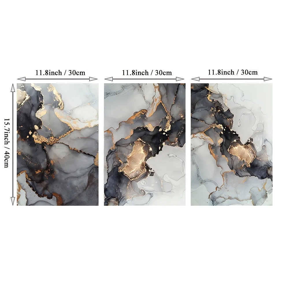 3pcs Golden Black Marble Canvas Painting Wall Art Picture