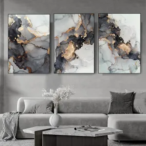 3pcs Golden Black Marble Canvas Painting Wall Art Picture