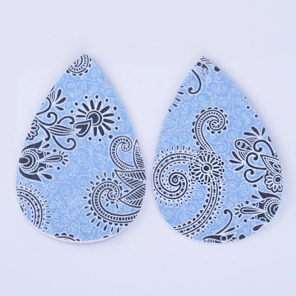 56*38*2mm Faux Leather Teardrop Charm Pendants with holes Vegan Leather Teardrop earring shapes DIY jewelry 4pcs 102462