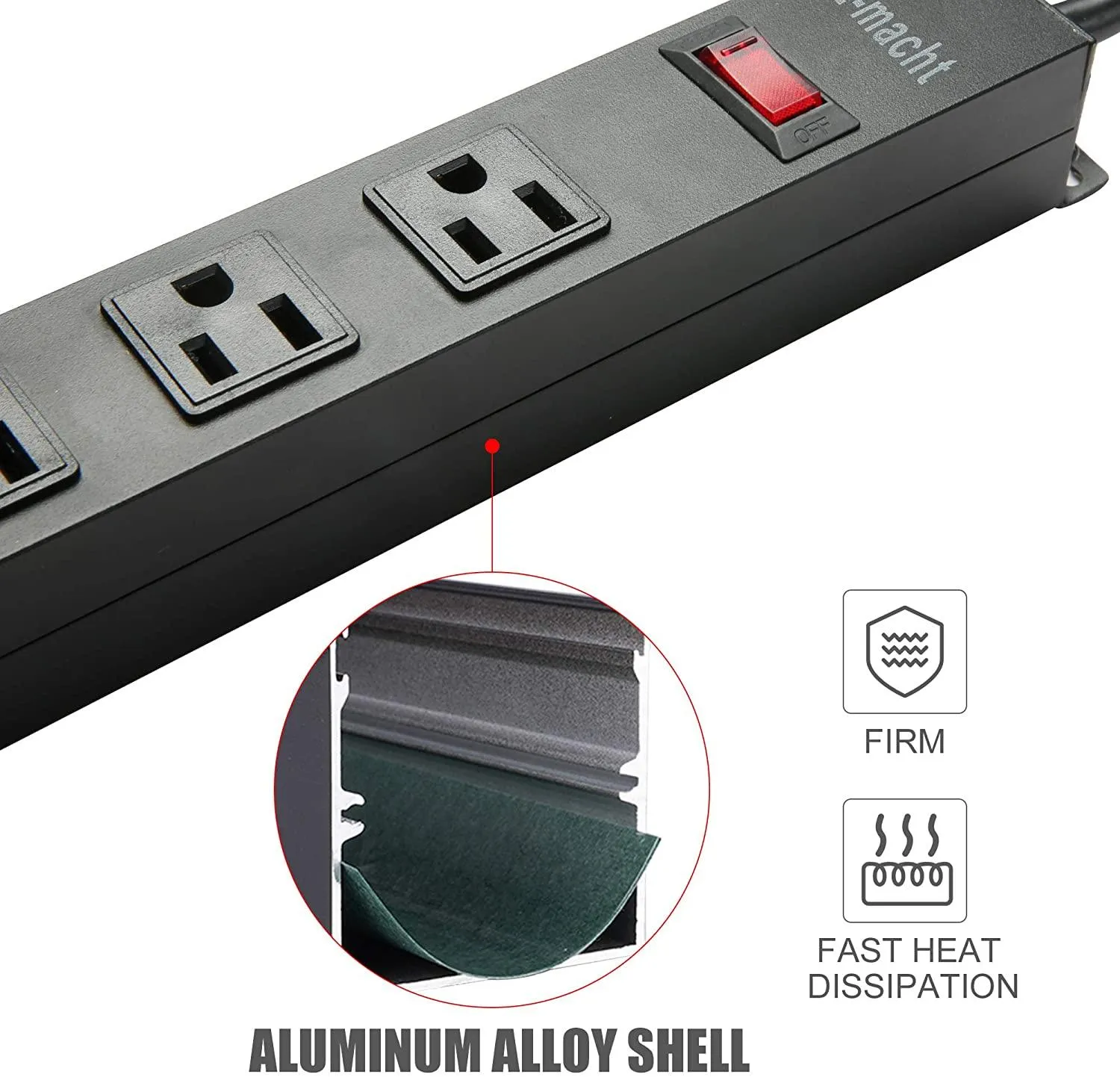 6 Outlet Heavy Duty Power Strip 2 Pack Metal Power Outlet