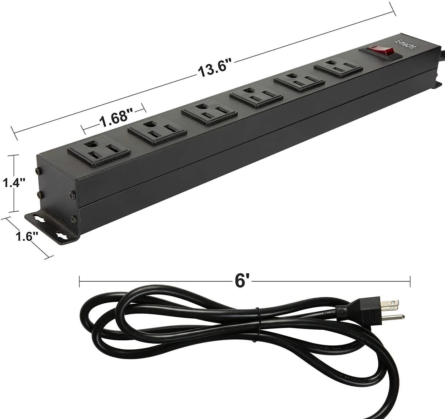 6 Outlet Heavy Duty Power Strip 2 Pack Metal Power Outlet