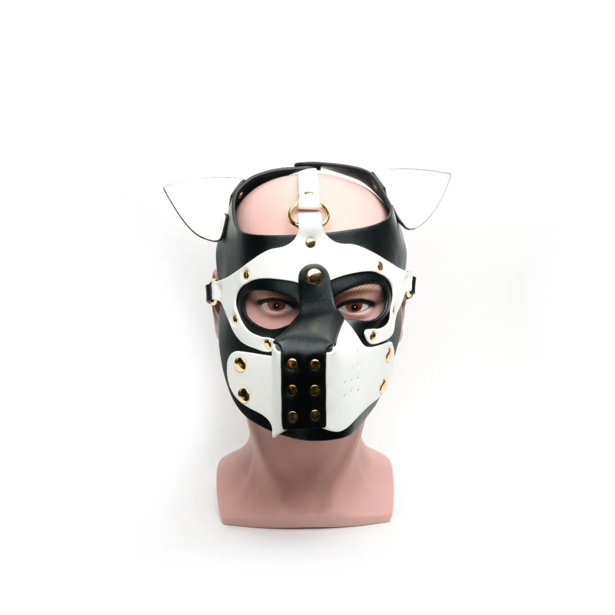 665 - Bondage Puppy Play Hood - PU Leer - One Size - Zwart/Wit