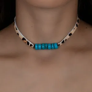 72697 - Faux Leather and Squash Blossom Necklace - Leopard
