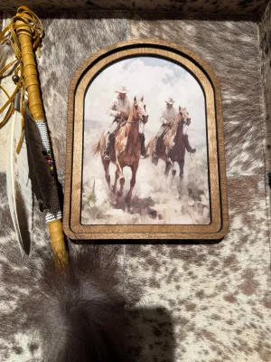 8” arch Wood top cowboy art