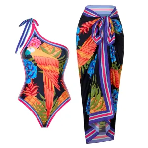 84Volt  Parrot Pattern Printed Skirt Swimsuit Set - As shown / S