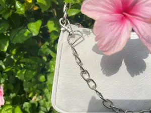 AAFROSE Chain Decor Croc Embossed White Baguette Bag