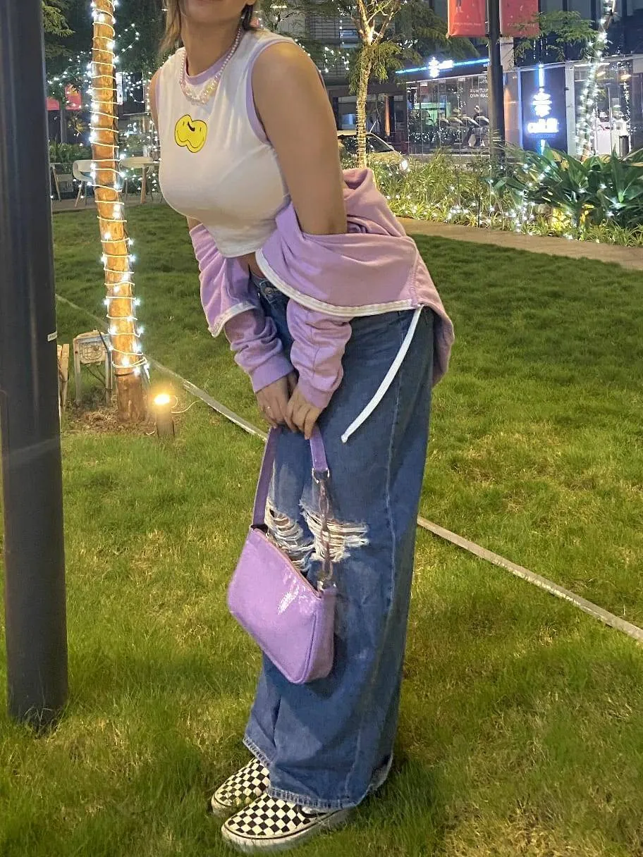 Aafrose lilac chain handle croc embossed baguette bag