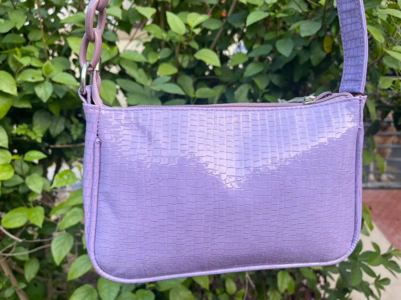 Aafrose lilac chain handle croc embossed baguette bag