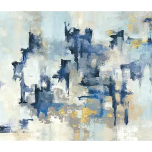 Abstract Navy Gold Paint - Wrapped Canvas Painting Print Mercury Row® Frame Color: Maple Size: 24"H x 36"W Format: Framed Canvas
