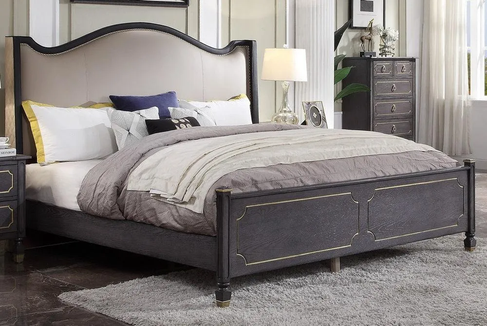Acme Furniture House Marchese California King Upholstered Panel Bed in Tobacco 28894CK