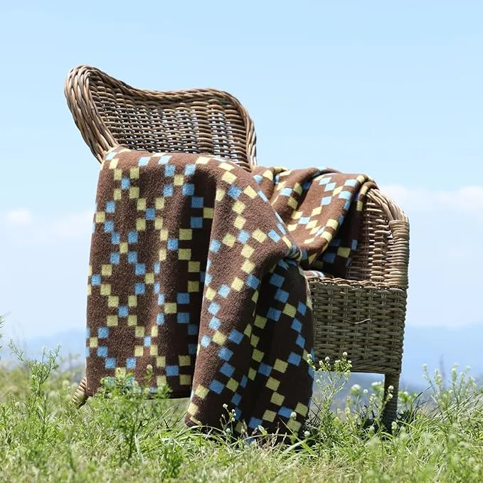 ACUSHLA Merino Wool Blanket - Soft Warm Thick Washable Large Throw Blanket for Camping Bed Couch Outdoor Travel All Weather, Mosaic Plaid 79X63