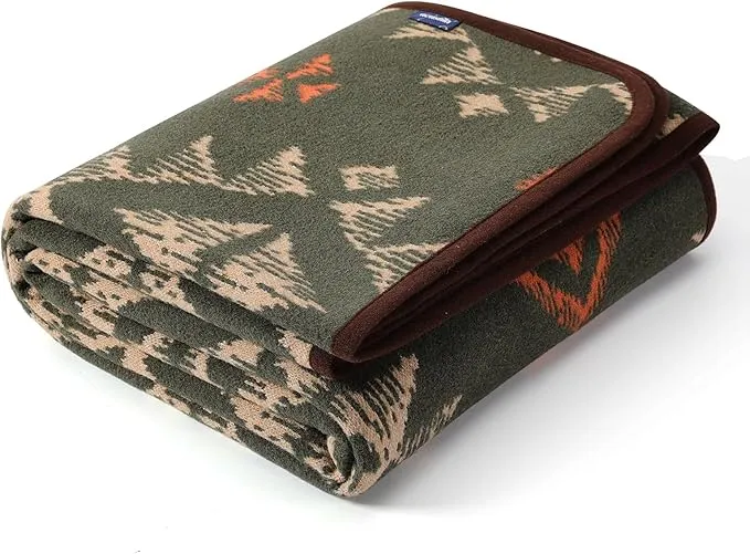 ACUSHLA Merino Wool Blanket - Soft Warm Thick Washable Large Throw Blanket for Camping Bed Couch Outdoor Travel All Weather, Navajo Style Green 79X63