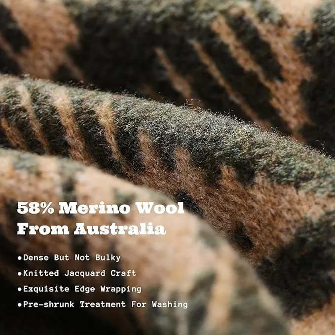 ACUSHLA Merino Wool Blanket - Soft Warm Thick Washable Large Throw Blanket for Camping Bed Couch Outdoor Travel All Weather, Navajo Style Green 79X63