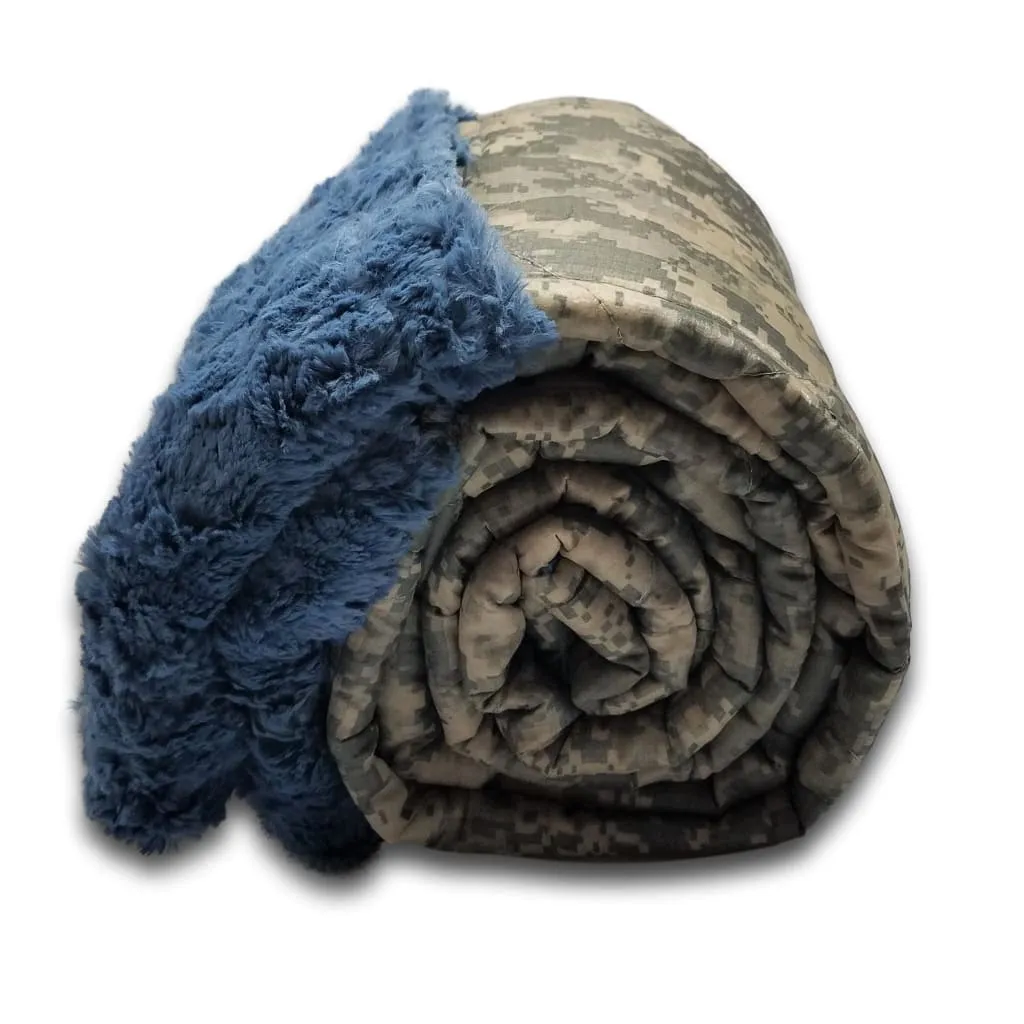 ACU/UCP Camo Pattern Sequin Fringed Heart Chambray Fur Woobie Weighted Blanket