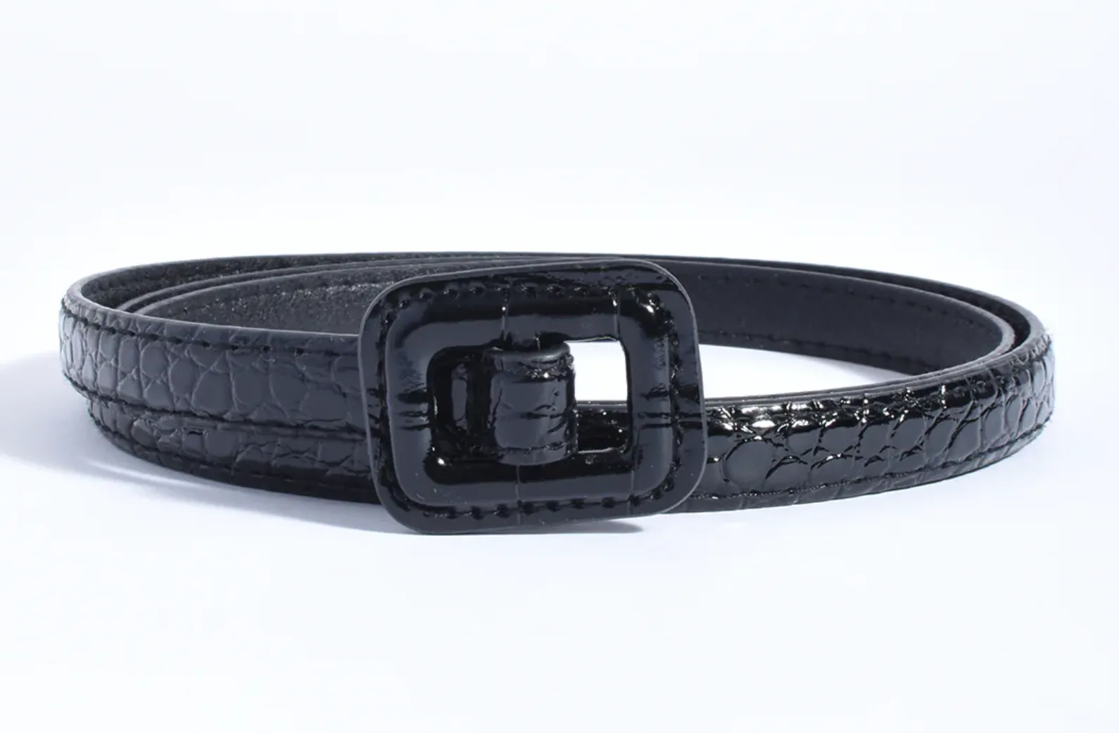 ADORNE THIN CROC BELT BLK